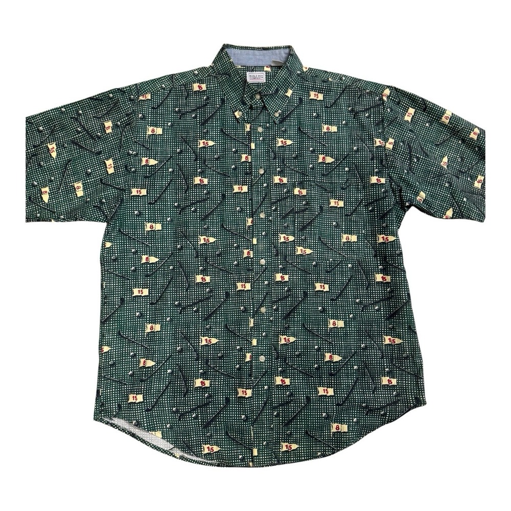 Vintage Bugle Boy Mens Large Green Button down golf shirt Cotton